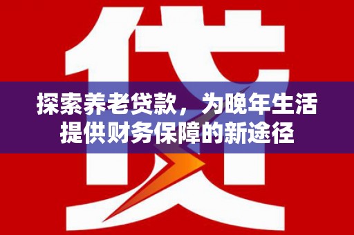 永川探索养老贷款，为晚年生活提供财务保障的新途径